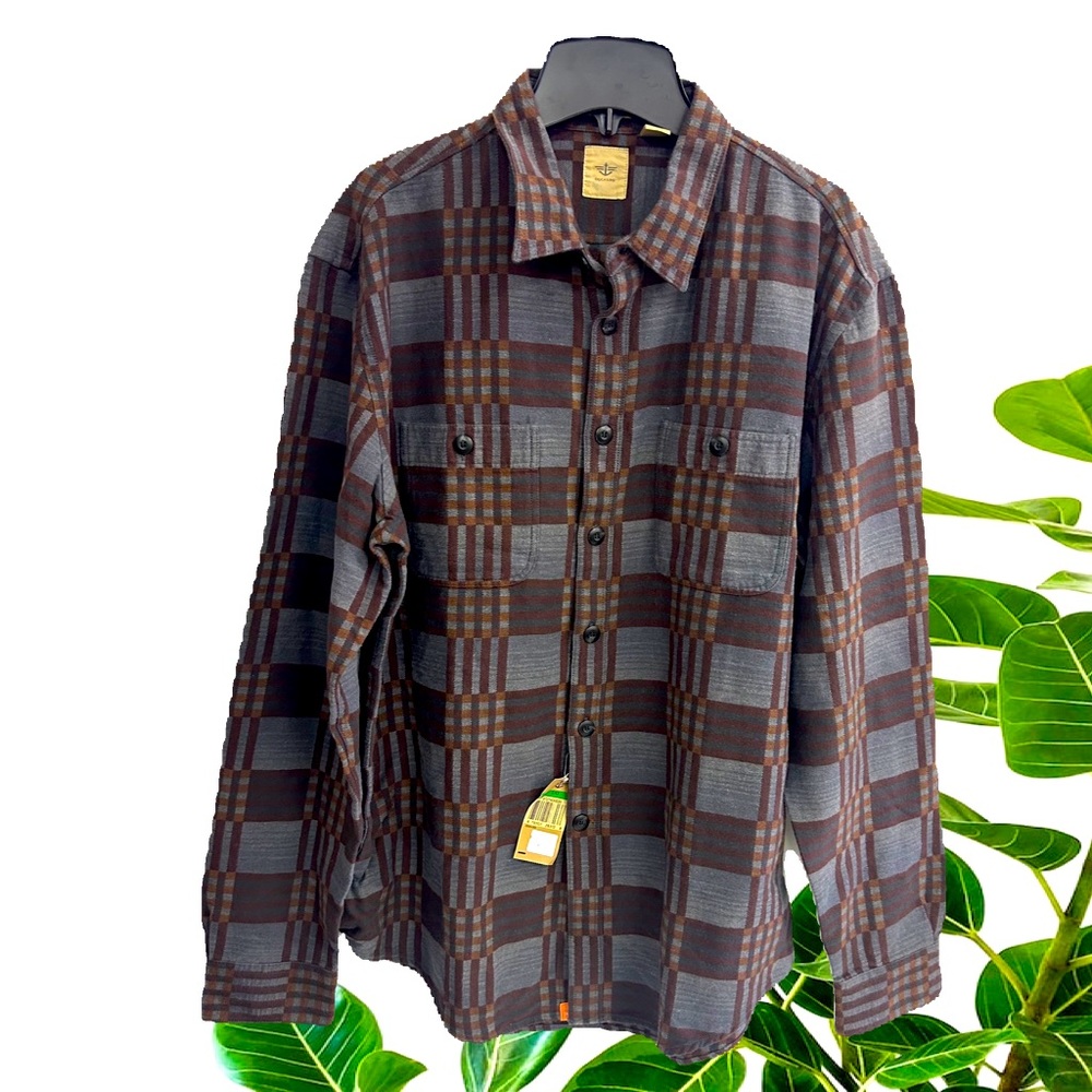 NWT DOCKERS LONG SLEEVES CASUAL FLANNEL PLEATED BUTTONS DOWN SHIRT FITTED IN L